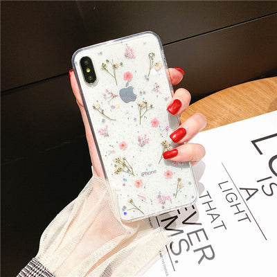 Flower Glitter Clear Case For iPhone